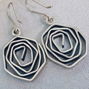 Vintage Handmade Heavy 925 Sterling Silver Spiral Drop Statement Earrings